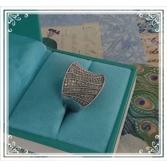 Gorgeous One Carat Genuine Diamond Wide Beaded Band Ring Sz 8 - Picture 3 of 7